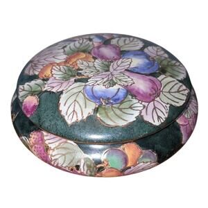 Andrea by Sadek Porcelain Painted Floral Cloisonne Look Large Trinket Box Green